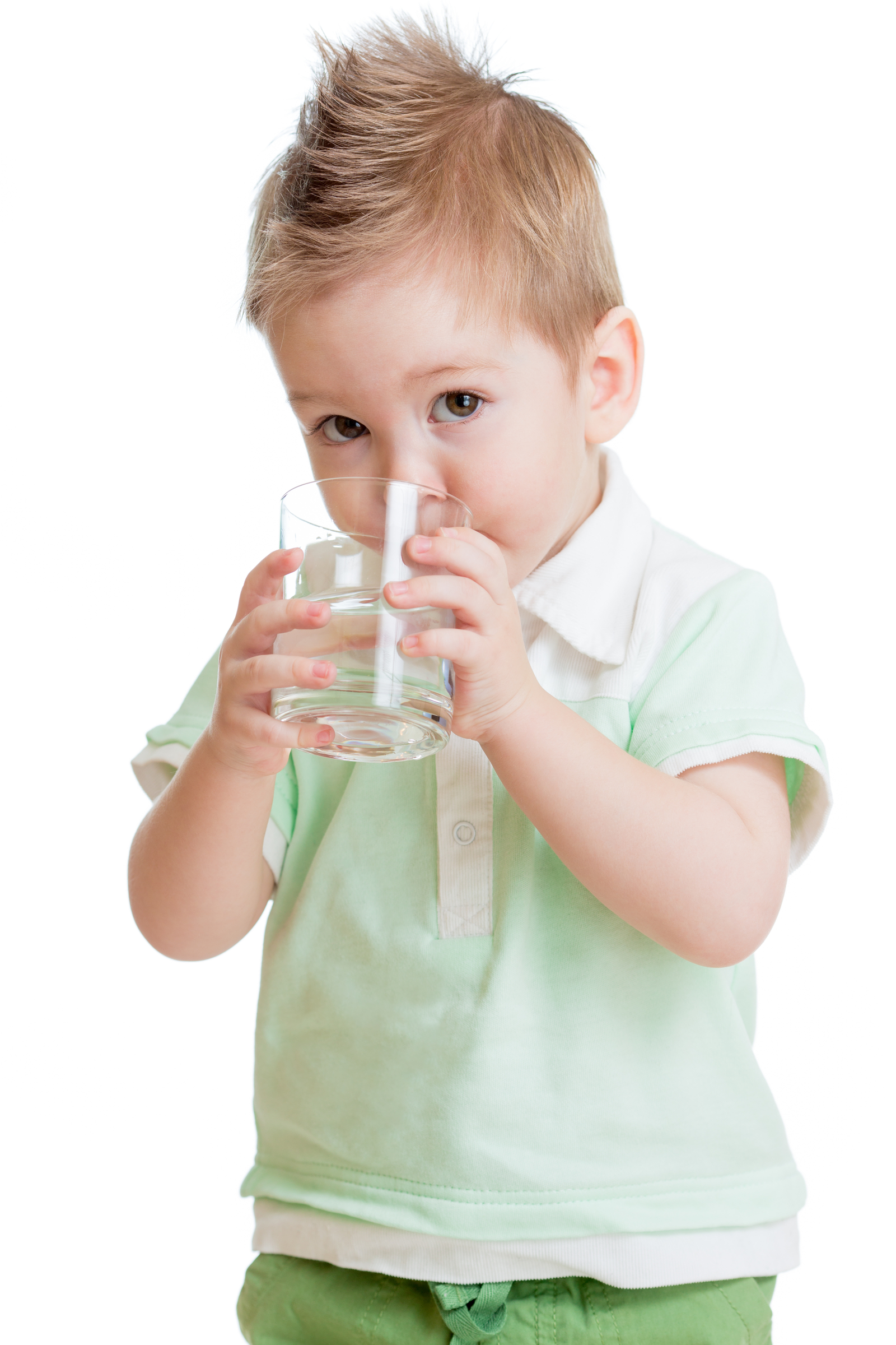 Little boy drinking fresh bottled water
