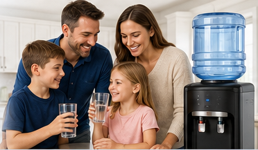 Family drinking bottled water